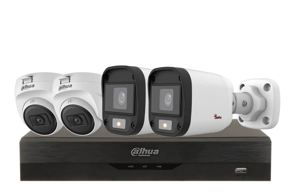 Sistem supraveghere 4 camere mixt, rezolutie 2MP/5MP, IR 20/25m, LED Alb 20m, DVR Dahua 4 canale, KIT4MIXT20DAH