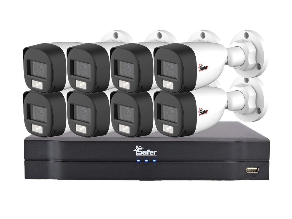 Kit supraveghere video, DVR cu 8 camere tip bullet, smart IR 20m, Safer KIT8EXT20IRSAF