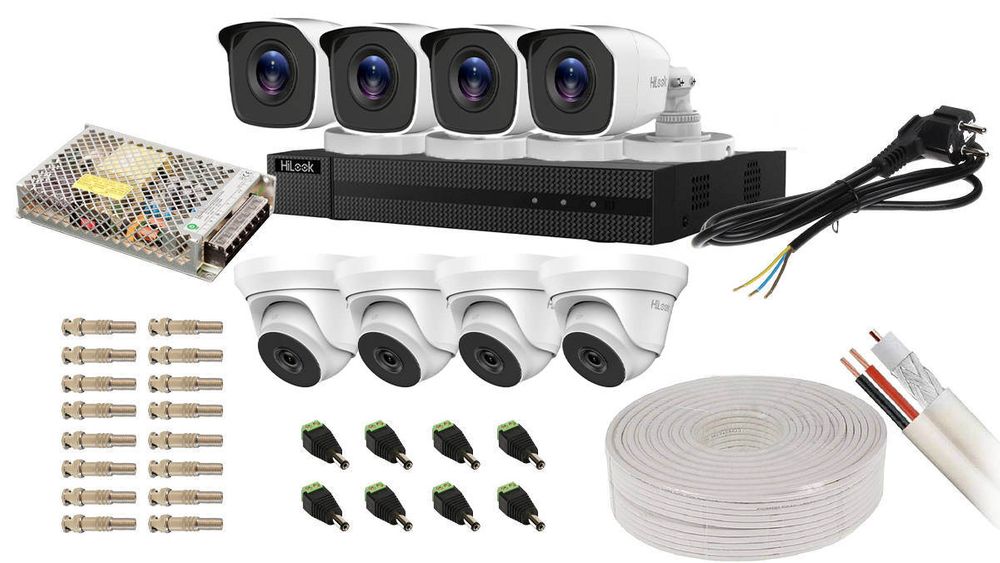 Kit de supraveghere Full HD, 2MP, IR 40, DVR 4 canale, sursa alimentare, Hikvision HiLook KIT8EXTHIK2MP-DVR-POS-ACC