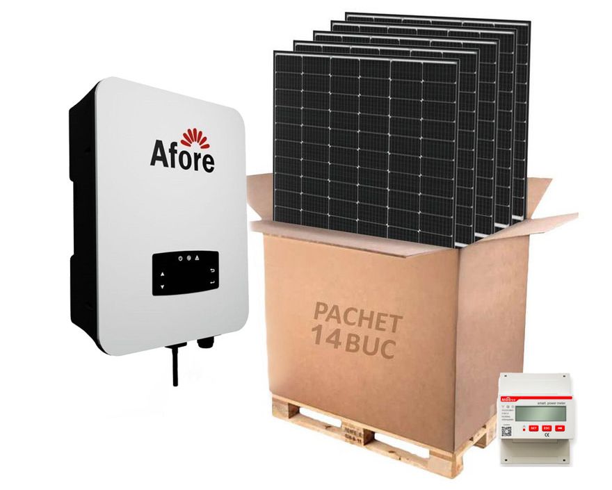 Kit solar invertor ON-GRID Trifazat 5KW, 14 panouri monocristaline 380W si contor de energie, BNT005KTL+LR4+SMART