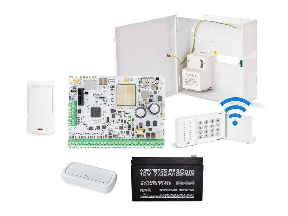 Kit sistem de alarma hibrid, 144 zone, ELDES 384-5-WIR