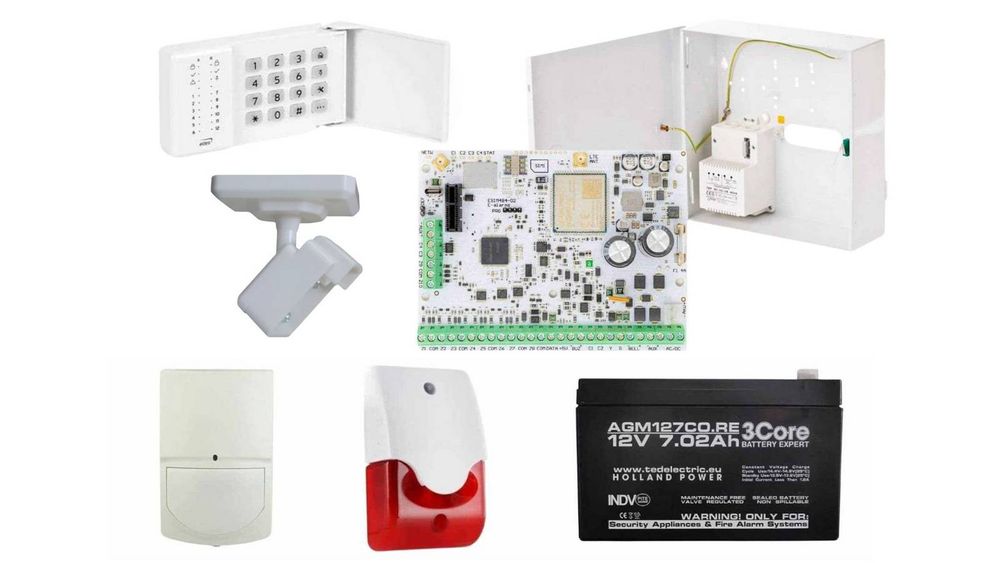 Kit alarma hibrida wireless/cablata GSM/GPRS Eldes cu detector de miscare, tastatura, acumulator si sirena, KIT38EKB3INT