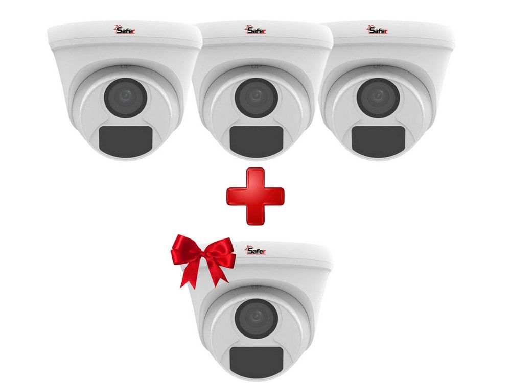 Kit camere de supraveghere dome Safer 3+1 GRATIS, HDCVI, 2MP Full HD, IR 20m, lentila 2.8mm, IP67, SAF-2MP20IRKIT