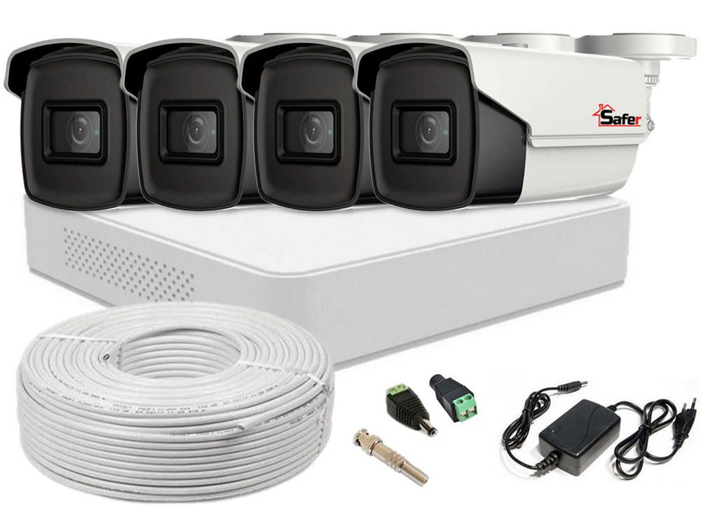 Kit supraveghere video Safer, 4 camere, 5 MP, IR 80m, DVR 4 canale, SAF-4X5MPIR80ACC