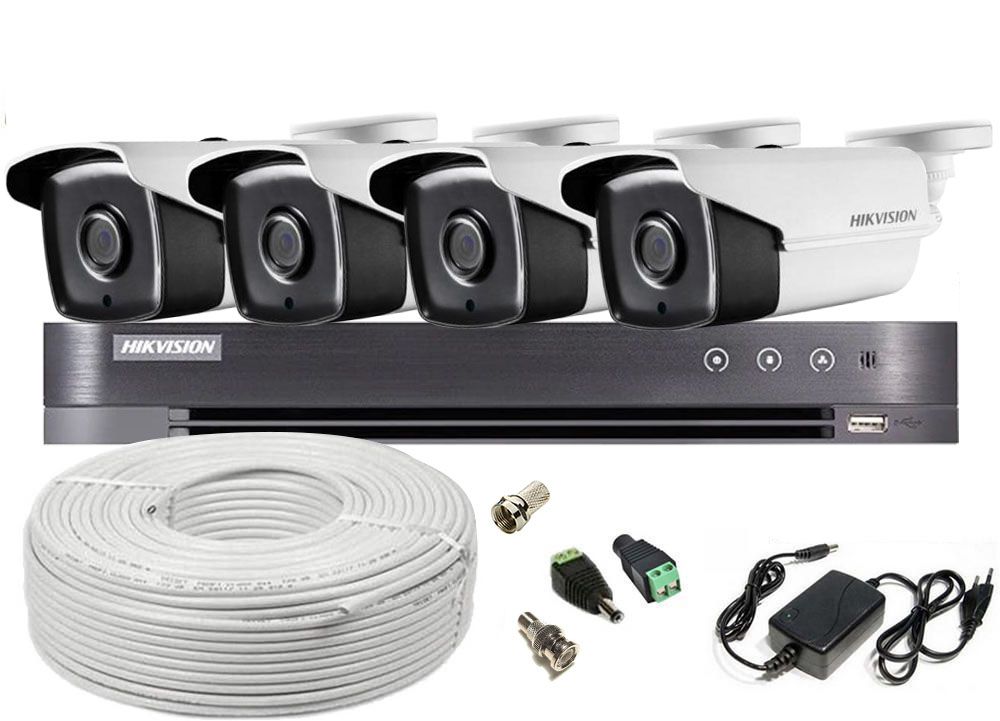 Kit supraveghere video, rezolutie 5 MP, 4 camere exterior, lentila 2.8mm, IR 40 M, Hikvision