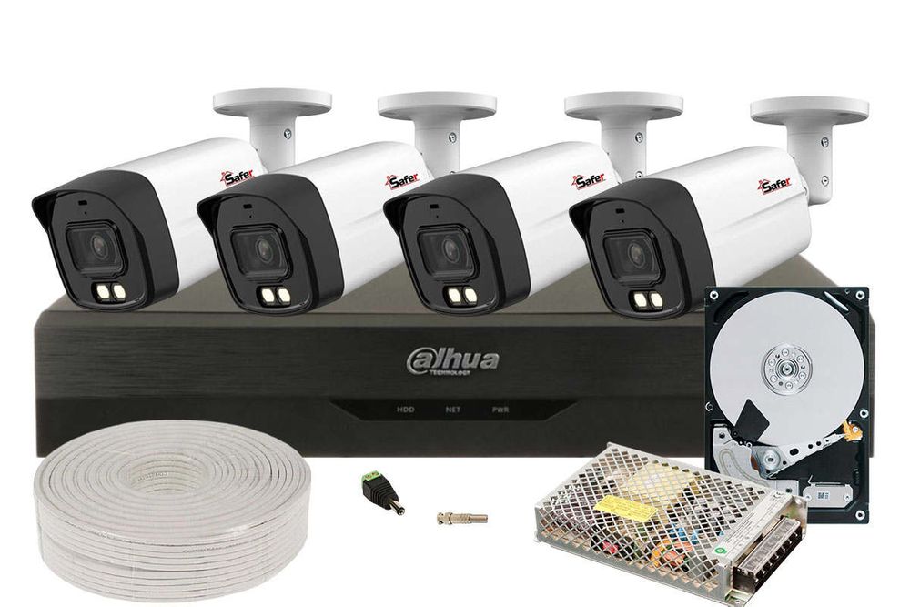 Kit complet 4 camere Full Color 8MP, 2.8mm, LED alb 40m, Audio, IP67 + DVR 4 canale AI si HDD 1TB, KIT4EXTDH8MP-WD