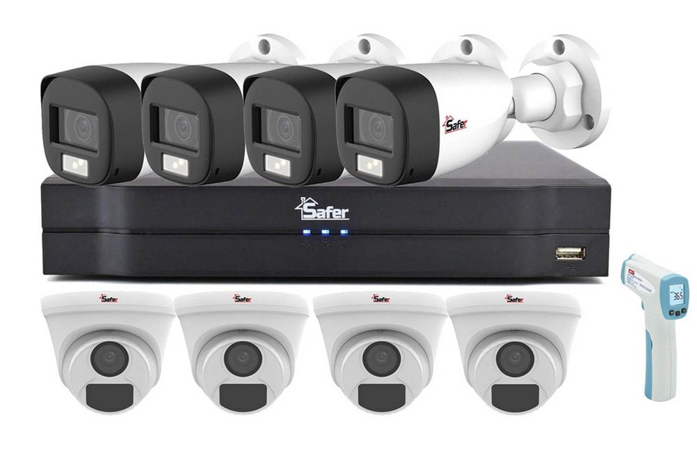 Kit de supraveghere mixt, Full HD, 2MP, IR si LED alb, DVR 8 canale, Functii AI, Safer KITSAF8X-BP2MP20F28-A