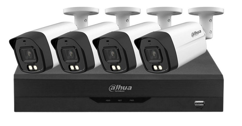 Kit de supraveghere Dahua, 4 camere 5MP, Iluminare duala 40m, Microfon, DVR 4 canale 8MP WizSense, DHI-4X1500TLMIL