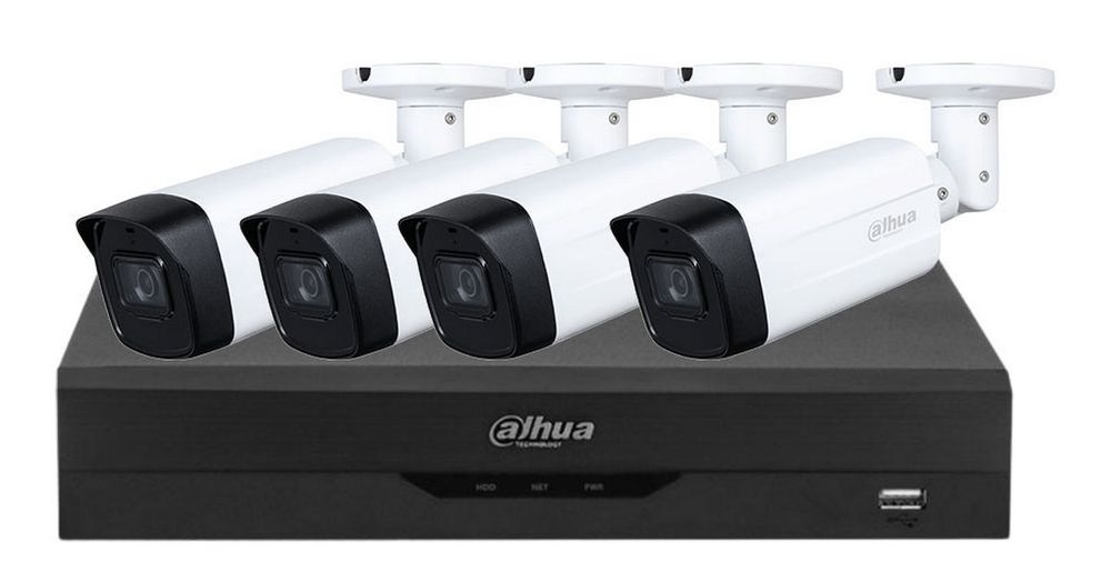 Kit de supraveghere Dahua, 4 camere de exterior 2MP FULL HD, IR 80m, lentila 2.8mm, DVR 4 canale WizSense, DHI-4X1200THI8