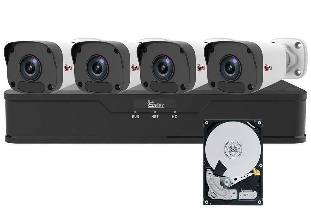 Kit de supraveghere IP PoE, 4 camere de exterior 4MP 2K, lentila 2.8mm, IR 30m, NVR 8 canale, Safer KITSAF4MPEXT