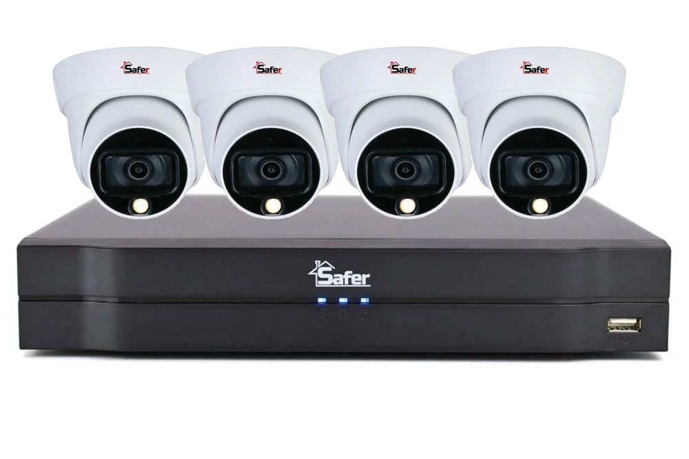 Kit de supraveghere pentru interior, 4 camere Dome, Starlight, 2MP, LED alb 20m, DVR Safer, Audio prin HDCVI, KIT-4X-2MPD28LED20