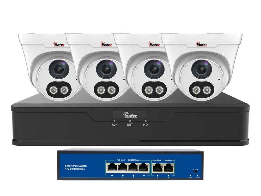 Kit de supraveghere video IP, 4 camere 2 MP, LED alb 30 m, NVR 4 canale, PoE, Safer, KITIP-4X-2MP2830-1