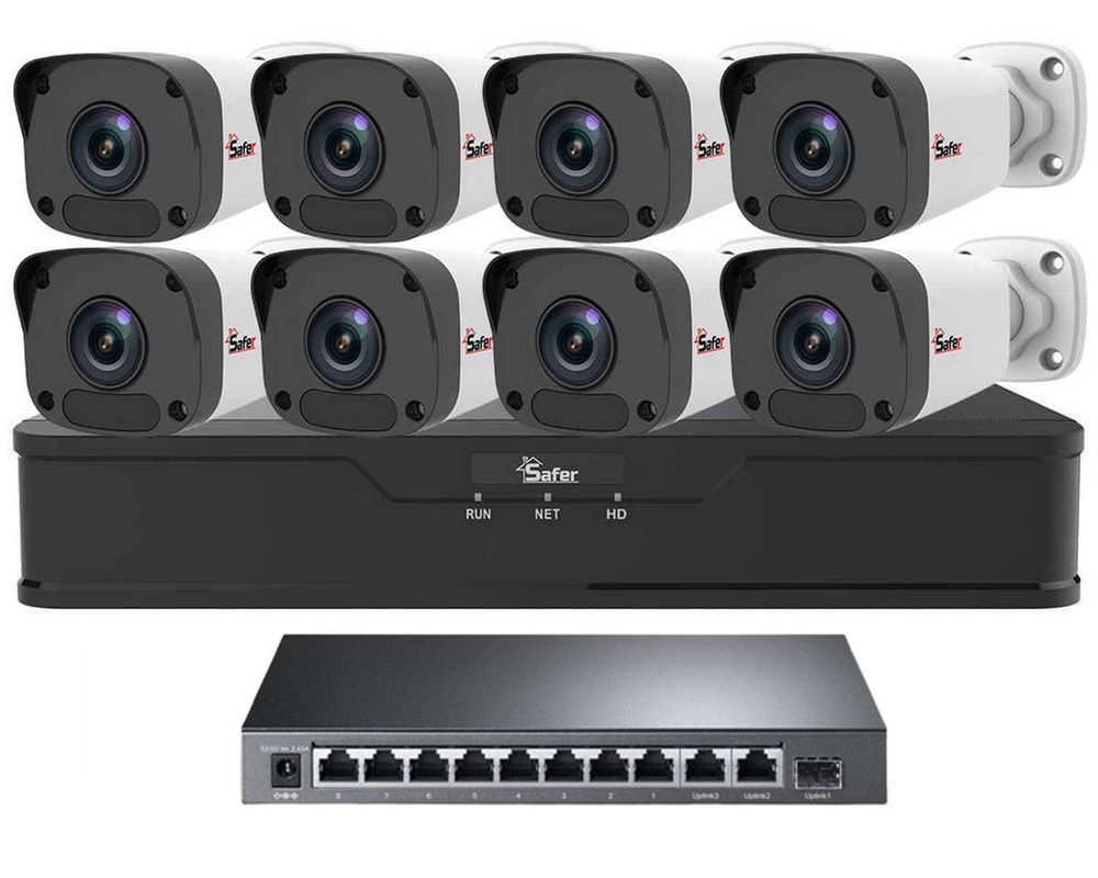 Kit de supraveghere video IP de exterior, 8 camere 4 MP, IR 30 m, NVR 8 canale, Safer, KITIP-8X-4MP420POE