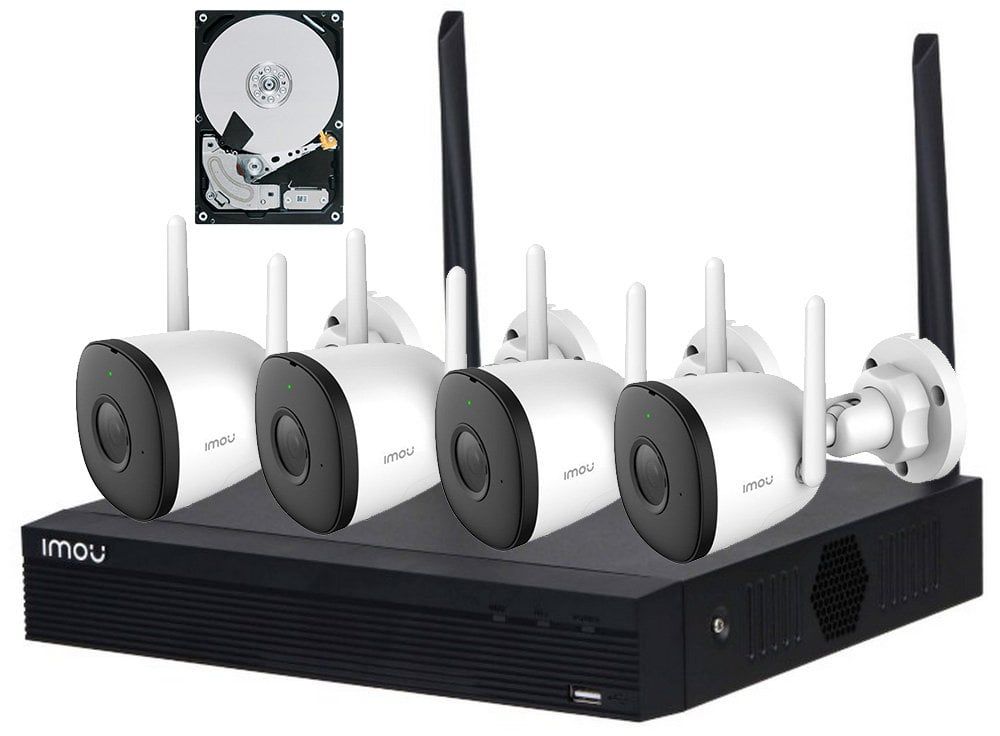 Kit de supraveghere Wireless, 4 camere, FullHD, Stocare 1TB, Microfon incorporat, IR 30m, IMOU, KIT/NVR1104HS-W-S2/4-F22