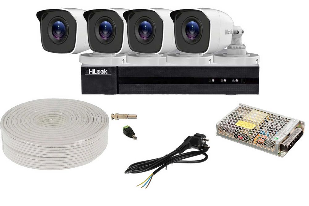 Kit sistem de supraveghere Hikvision HiLook, 4 camere HDTVI, 2MP, DVR 4 canale, Audio prin coaxial, KIT4EXTHIK3K-DVR-ACC