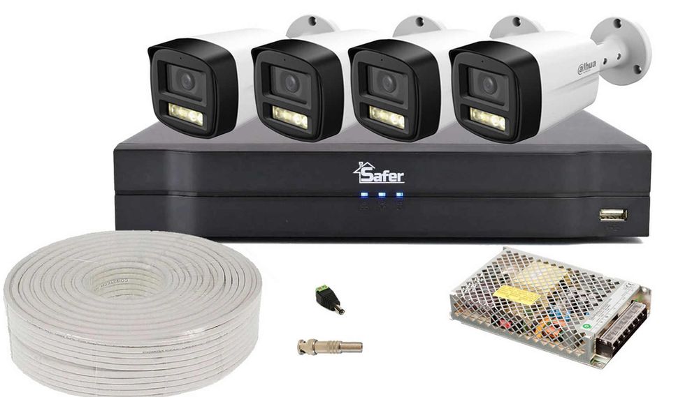 Kit de supraveghere video cu accesorii, 4 camere de 5MP Safer, DVR cu AI, Microfon, KITDAH5MP80STAR-EXTACC
