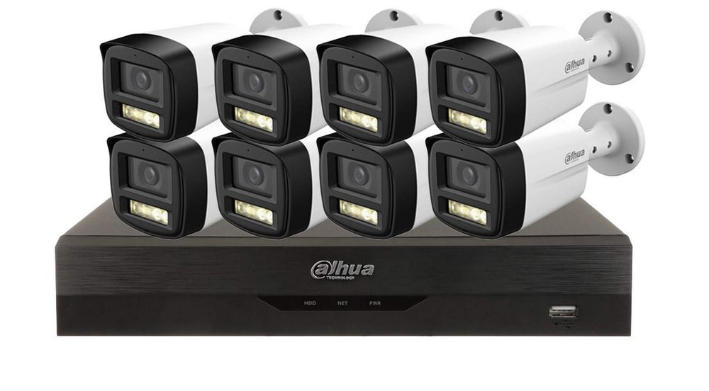 Sistem de supraveghere video 8 camere de exterior 2K, Audio, DVR 8 canale Dahua KITSAF-8X-8MP28I20