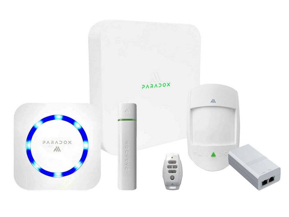 Sistem alarma wireless de interior Paradox KIT M1, 100 zone, 868MHz, centrala hibrida, detector PIR, contact magnetic, sonerie, injector, telecomanda