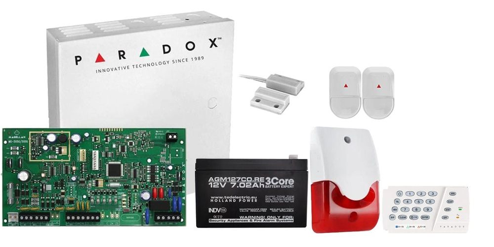 Kit sistem alarma Paradox MG5050+ de interior KIT MG5050 INT, tastatura, detectori, contact magnetic, sirena interioara, acumulator