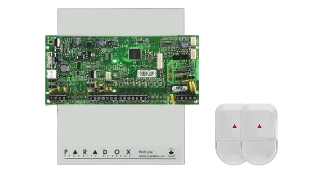 Kit sistem de alarma Paradox Kit Sp4000+2Nv5, 8 zone, extensibil pana la 32 zone, 2 partitii, 2x detector miscare