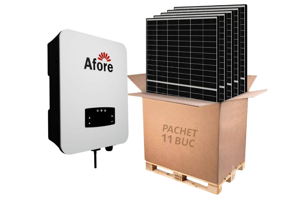 Kit invertor On-Grid trifazat Afore, 5KW si 11 panouri fotovoltaice monocristaline 455W Canadian Solar, BNT005KTL-455W