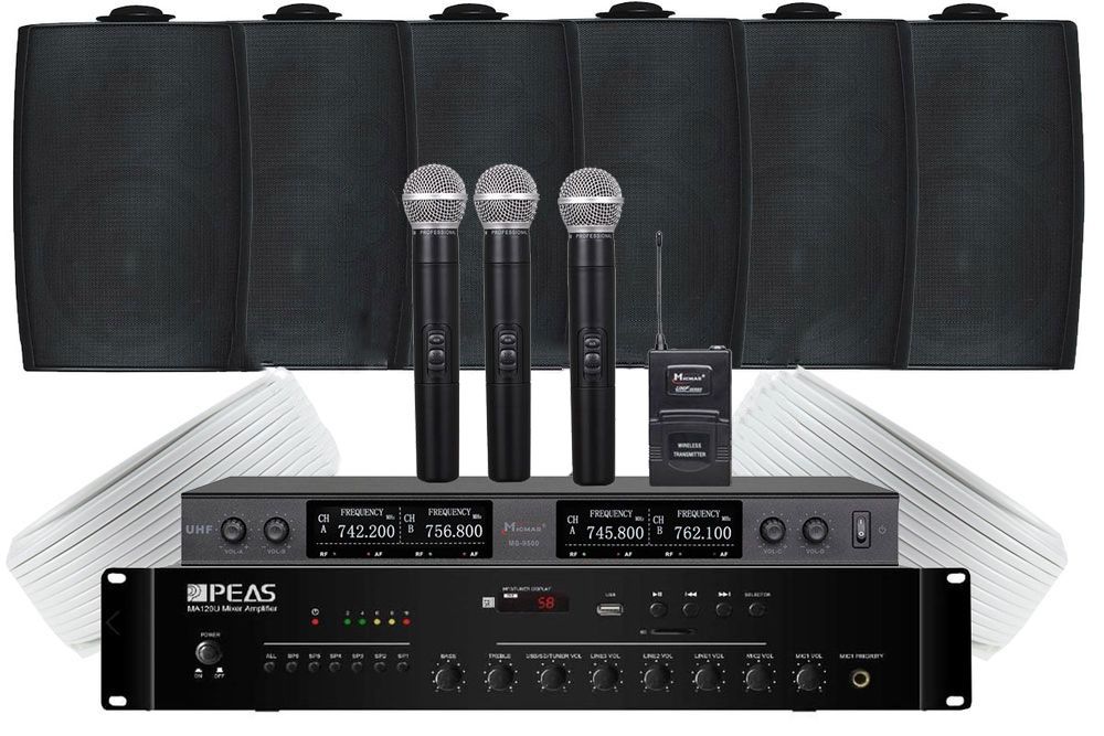 Kit sistem de sonorizare biserica PA de interior, 120W, NEGRU