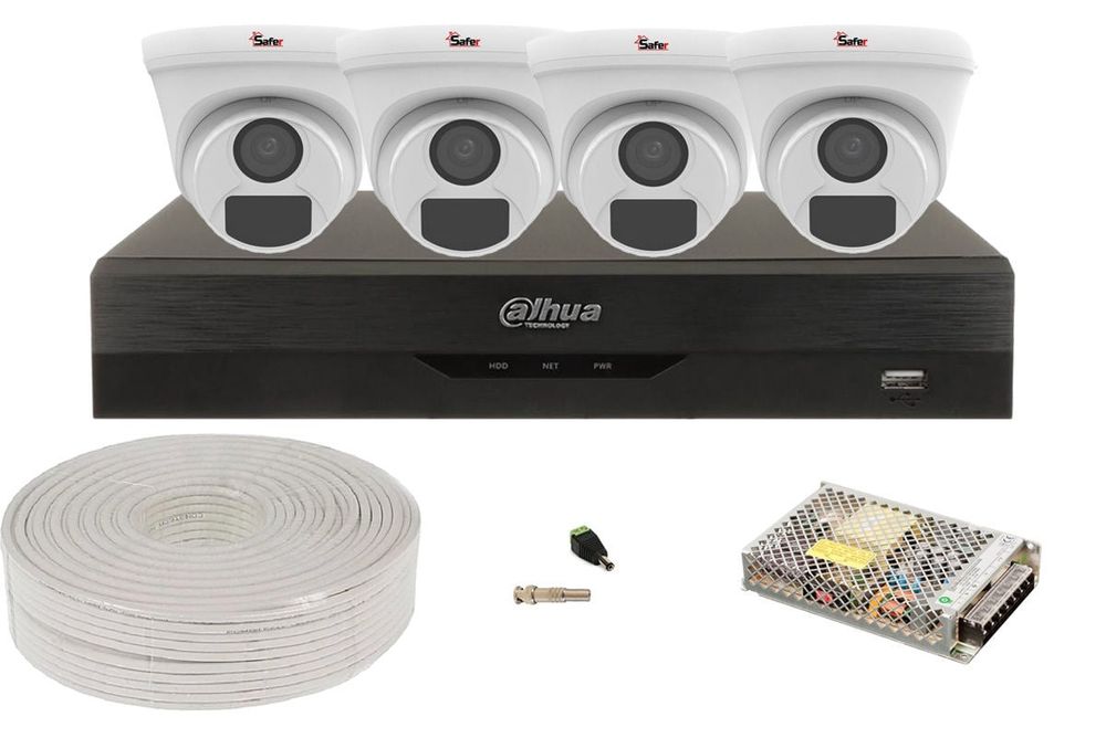 Kit supraveghere 4 camere Safer 2MP Full HD, IR 20 metri, DVR DAHUA, DH-4X1200EMP-A-1