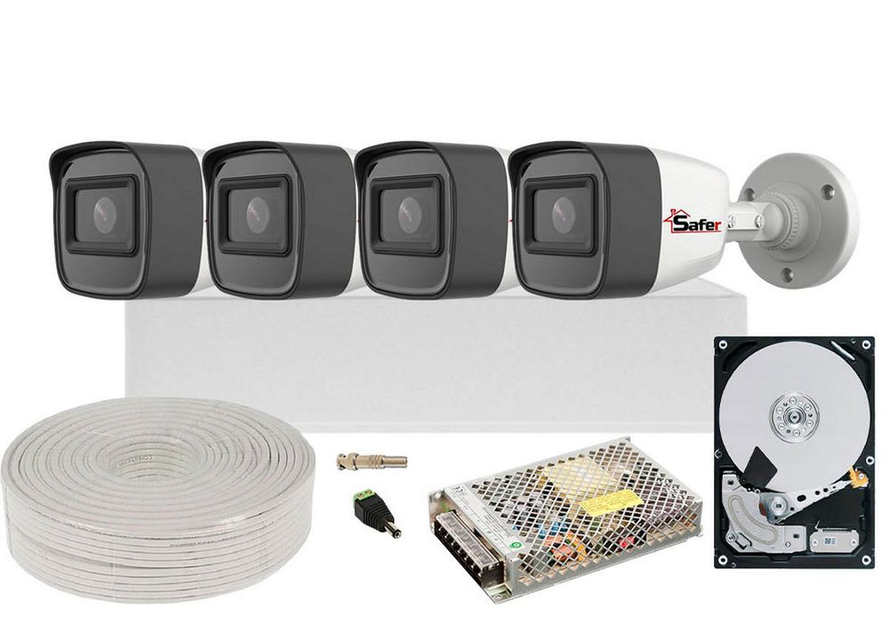 Kit supraveghere de exterior complet 4 camere 5MP, lentila 2.8mm, IR 20m, DVR 4 canale, KIT5MPFULLHIK-1TB