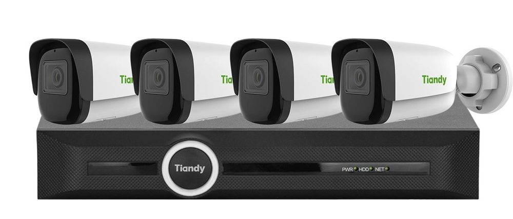 Kit supraveghere IP exterior Starlight Tiandy, 4x camere 5MP, IR 50m, lentila 2.8mm, Microfon, IP67, NVR 5 canale, KIT-TN5MSTAR