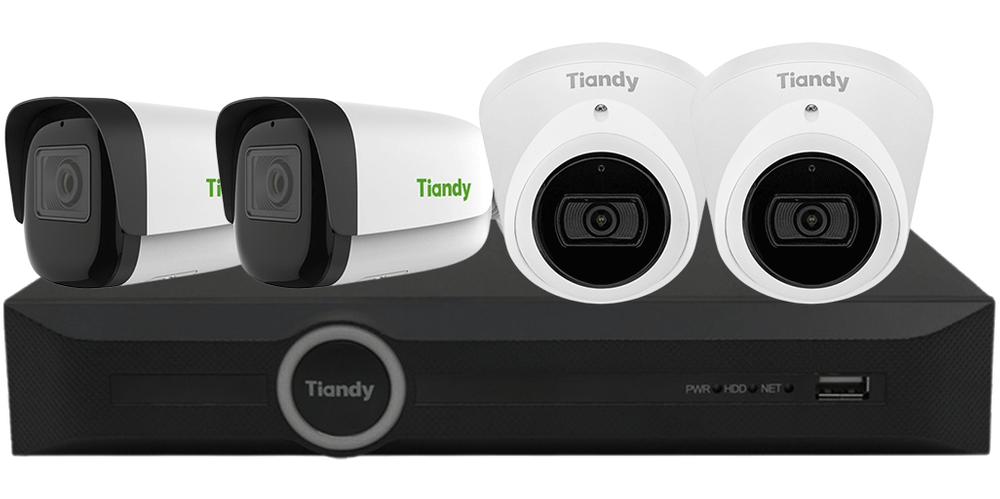 Kit supraveghere IP Starlight Tiandy, 4 camere 8MP 4K, Iluminare IR 30/50m, Microfon, PoE, NVR 8 canale, IP66, KIT-TN8MSTAR