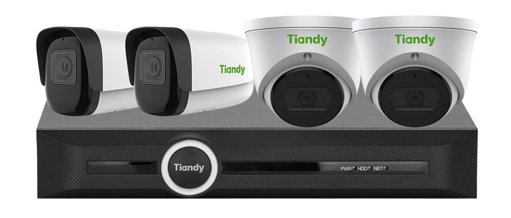 Kit supraveghere IP Tiandy Starlight, 4x camere 5MP, Iluminare IR 30/50m, 2.8mm, Microfon, IP66, NVR 5 canale, KIT-TN5MPRO