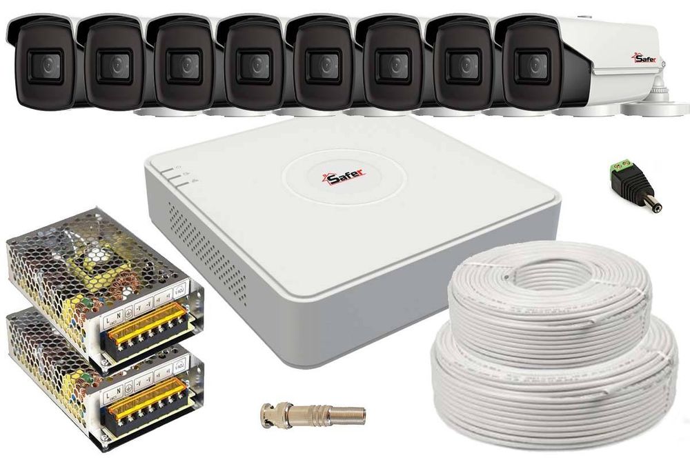 Kit supraveghere video, 8 camere de exterior FULL HD, 2.8mm, DVR 8 canale Safer, KIT8EFHD-8SAF