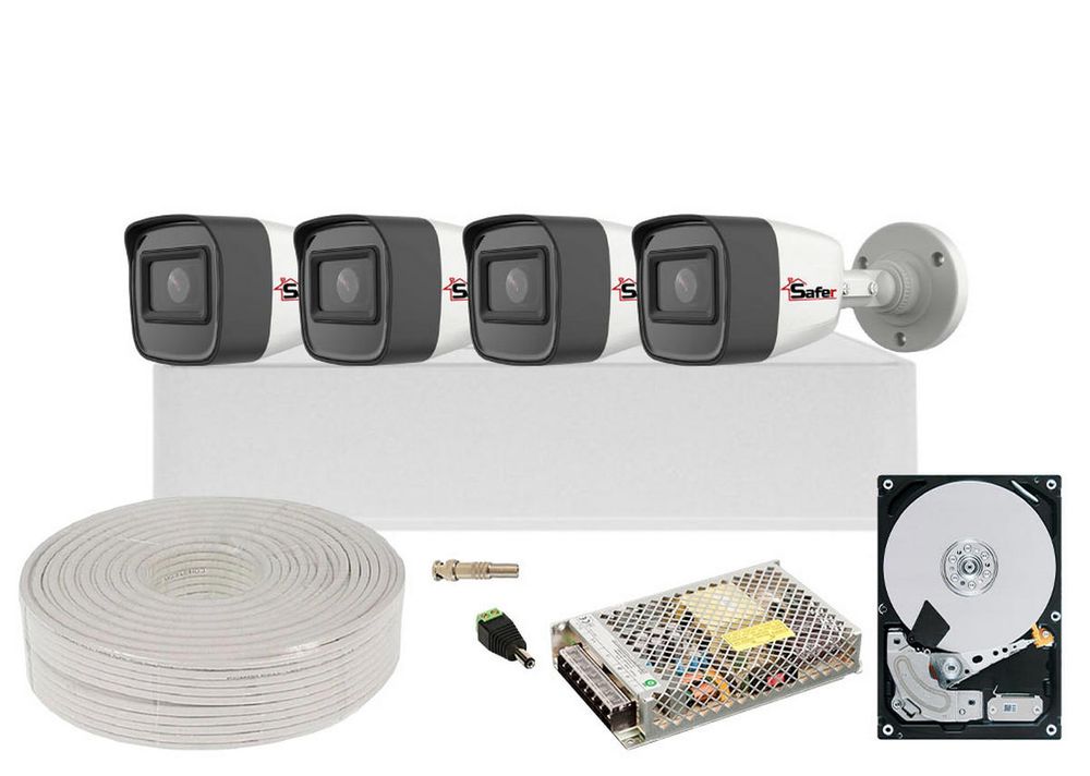 Kit supraveghere video complet cu 4 camere de exterior, 5MP, lentila 2.8mm, IR 30m, Hikvision KIT5MPFULLHIK
