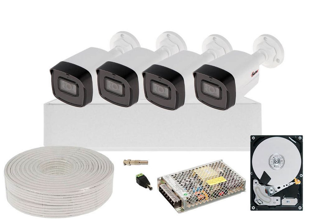 Kit supraveghere video complet cu 4 camere de exterior, 5MP, lentila 2.8mm, IR 40m, DVR 4 canale, KIT4X5MP40IR-HIK