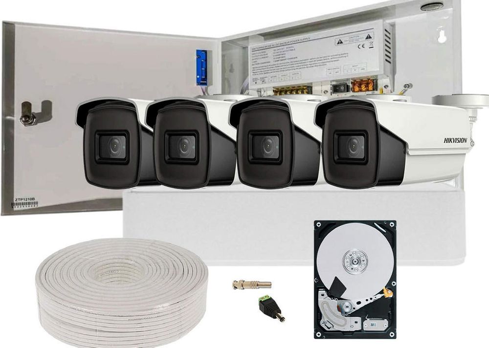 Kit supraveghere video complet cu 4 camere de exterior, 5MP, lentila 3.6mm, IR EXIR 80m + accesorii, KIT2MPINT20-DAH-I2