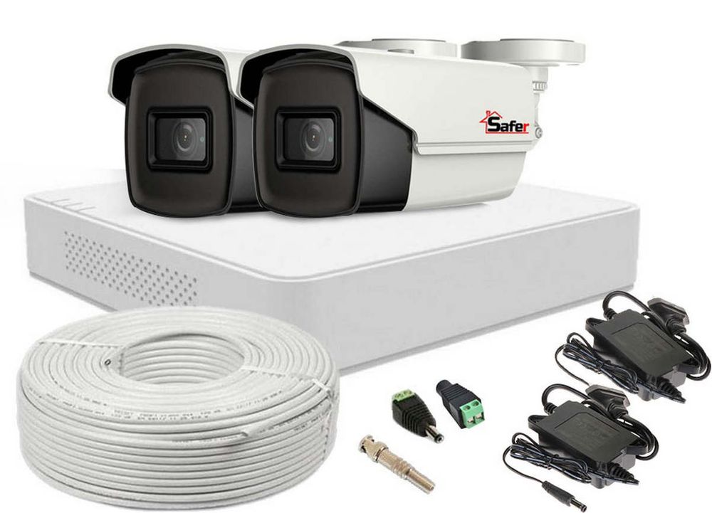 Kit supraveghere video Safer, 2 camere, 5 MP, IR 40m, DVR 4 canale, 4K, SAF-2X5MPIR40ACC