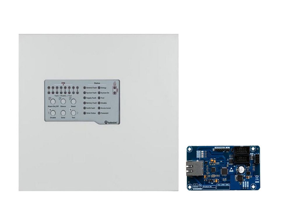 Centrala de incendiu conventionala, 4 zone, 32 detectori, cu modul Ethernet, Teknim Kit Tfp-3122