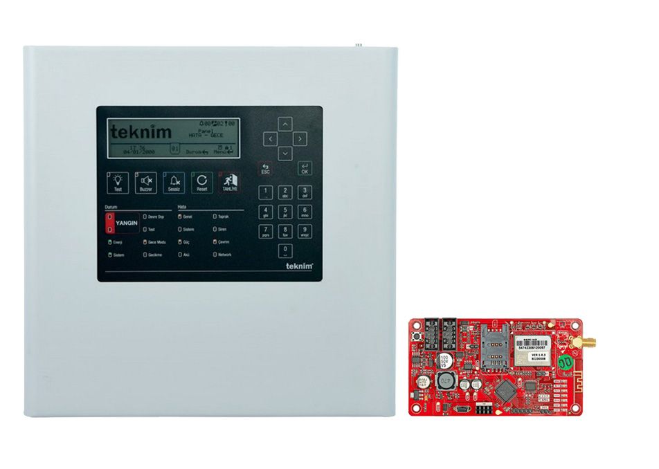 Centrala incendiu adresabila, 4 bucle, 74 zone, 508 dispozitive, cu modul 4G, Teknim KIT TFP-1214