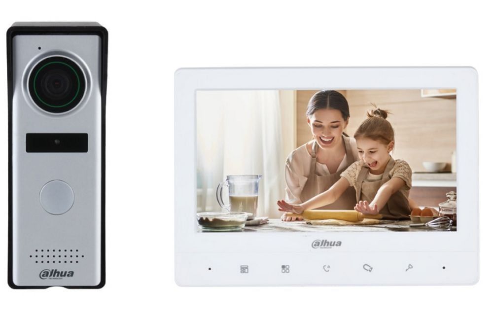 Kit videointerfon Dahua KTA02, monitor 7 inch TFT, camera 1.3MP, comunicare bidirectionala, analog, montaj aparent, IP66