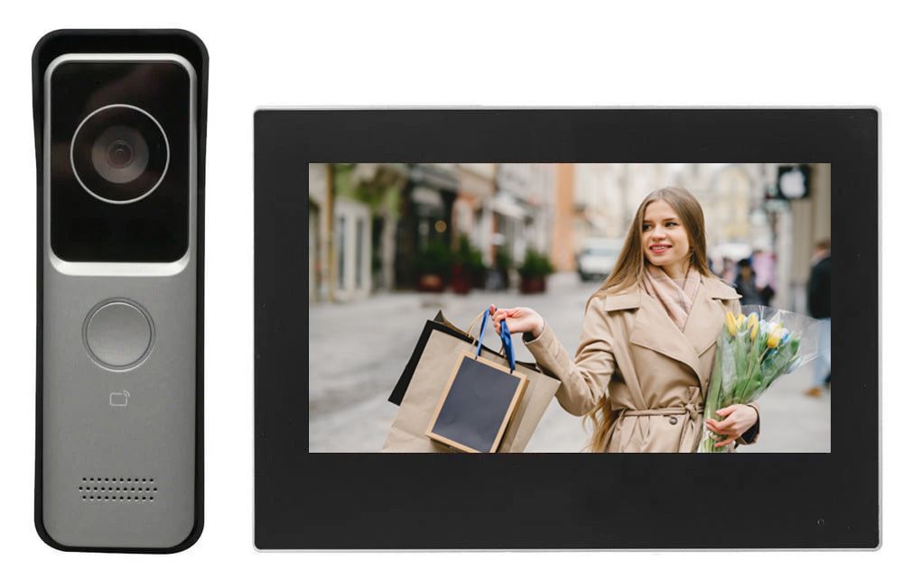 Kit videointerfon TCP/IP, Wi-Fi, o familie, monitor 7 inch, Raspuns si comunicare de pe telefon, Safer, KITWIFI7Black