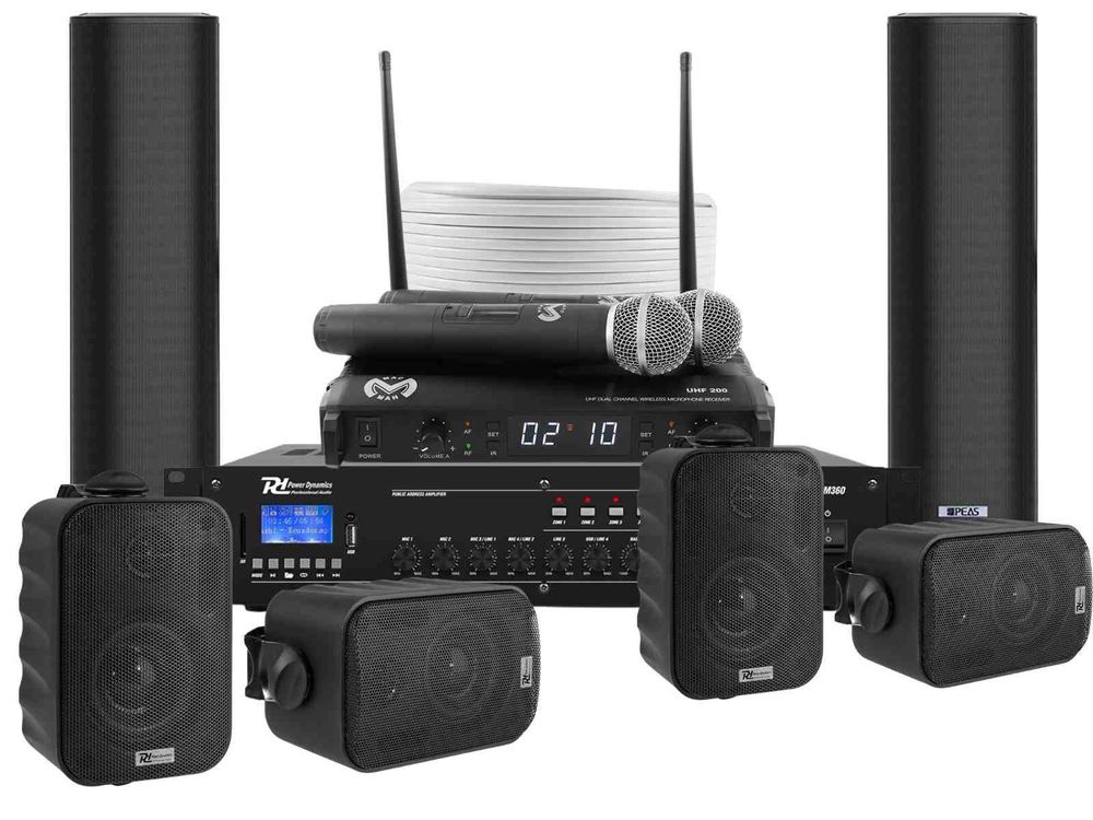 Kit Sonorizare Biserica, Public Adress, amplificator, 4 boxe, 2 difuzoare, microfoane wireless, KITBIS6030B