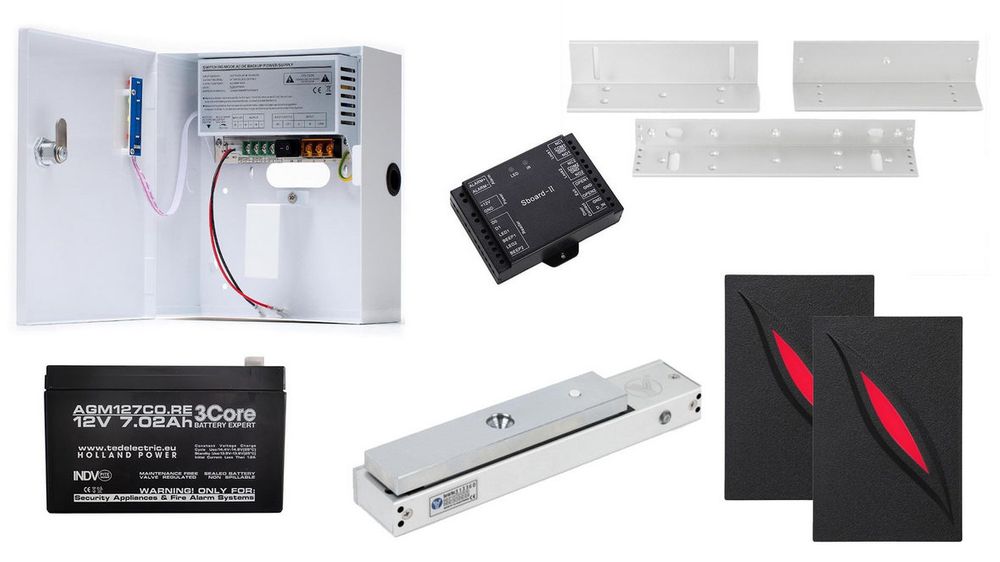 Sistem control acces cu 2 cititoare, acumulator 12V/7 Ah si electromagnet, KITCA12V