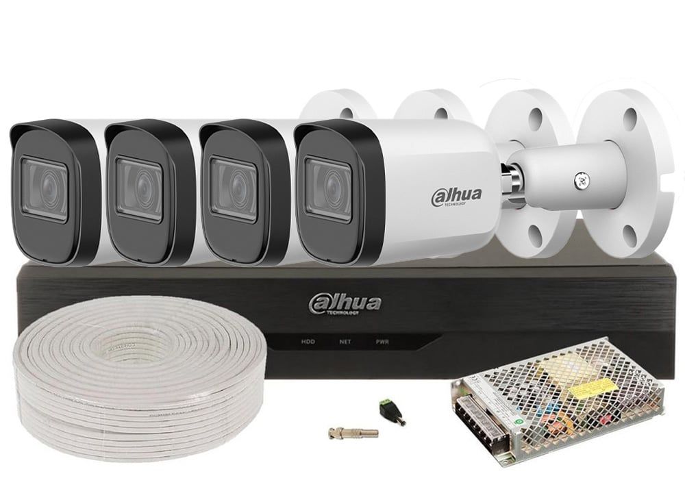 Kit supraveghere 4 camere 2MP Full HD + DVR 4 canale si accesorii, DAHUA, KITDH2MPDAHUA