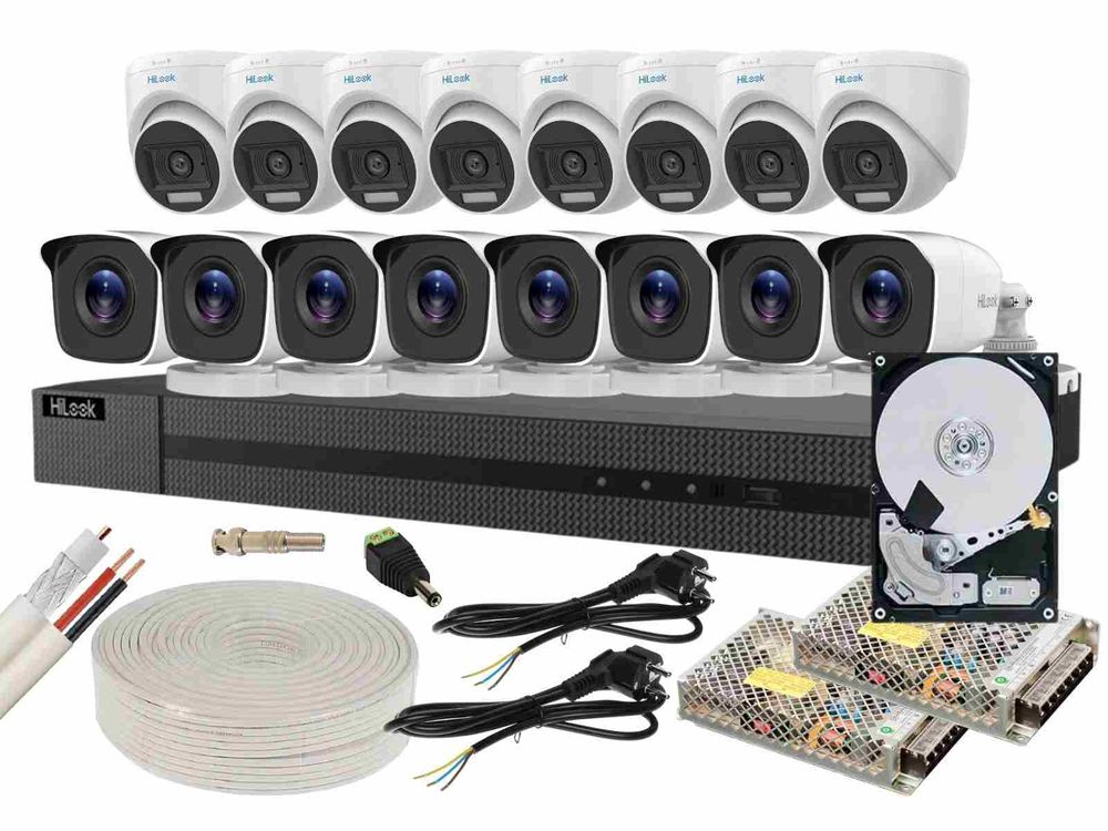 Kit de supraveghere video cu 16 camere interior si exterior, DVR, HDD si accesorii, KITDVR16CAMHDD-ACC