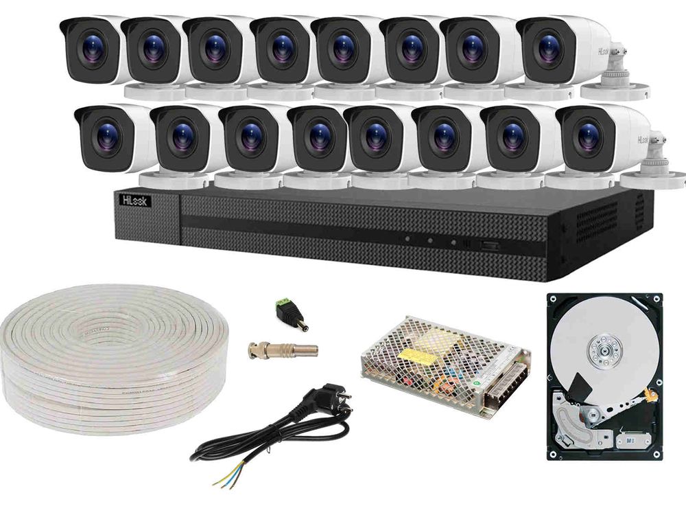 Kit supraveghere HDTVI Hikvision HiLook, 16 camere, 2MP, IR 20m, DVR, HDD 6TB, accesorii, KITDVR16HDD-ACC
