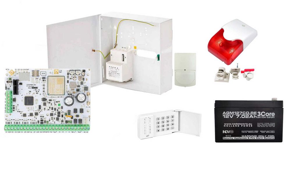 Kit sistem de alarma hibrida Eldes, tastatura LED, sirena interior, 4x detector de miscare, acumulator, 4x suport, KITELDESEKB3-INT