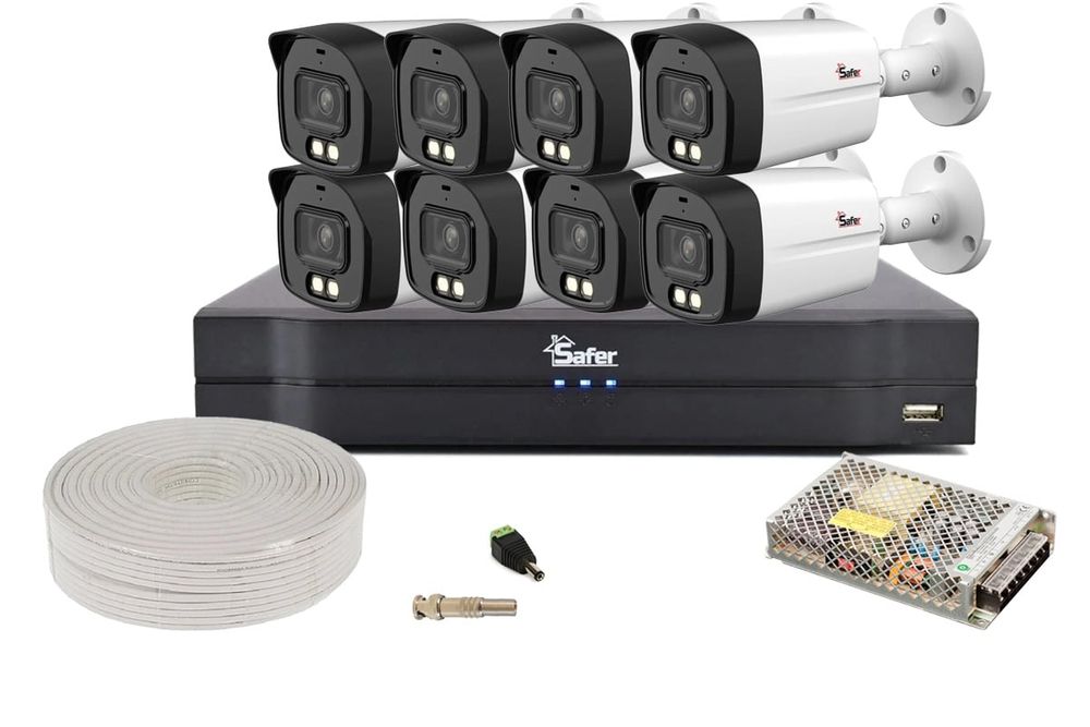 Kit de supraveghere video 8 camere exterior 2MP Full HD, 2.8 mm, IR+LED 40m, Audio, DVR 8 canale, WizSense, Safer KITEXT8FULLHD-2