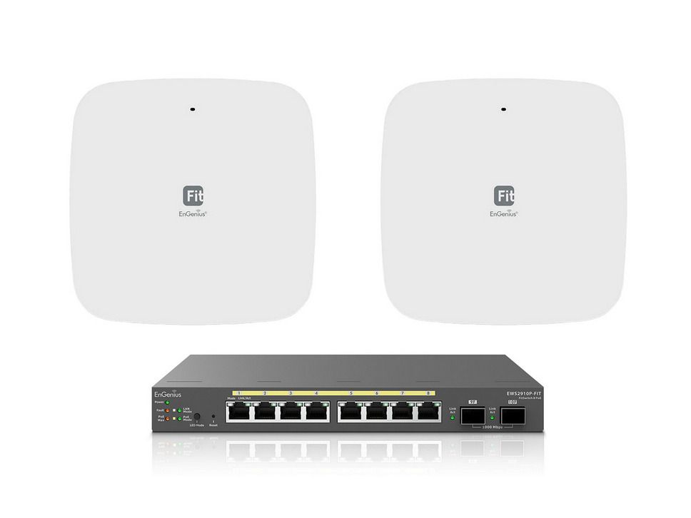 Kit Starter pentru retea, Switch cu 8 Porturi Gigabit + 2 AP-uri Wi-Fi 6, EnGenius KitFITOfficeBasic