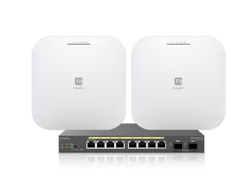 Kit switch PoE 8 porturi GB, 2 porturi SFP si access point dual band Wi-Fi 6, EnGenius KitFITOfficePlus