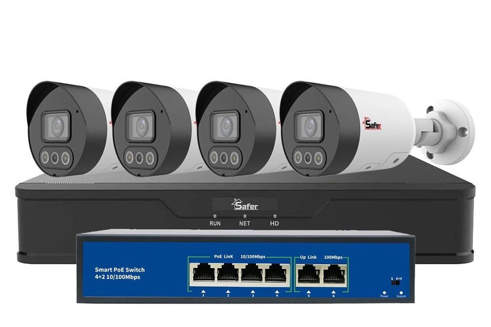 Kit de supraveghere IP, 4 camere exterior 4MP 2K, 2.8mm, IR si LED 30 metri si NVR 4 canale, KITIP-4X-4MP2830POE-A